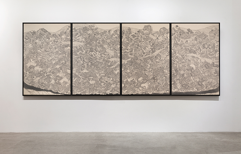 허현숙 어디서든 행복하길 바랄게요, 320X120cm, 이합장지에 흑연, 2018 